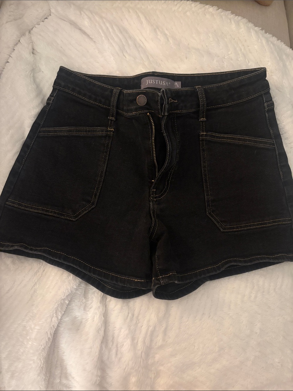 Just USA Black High-Rise Denim Shorts with Front Patch Pockets